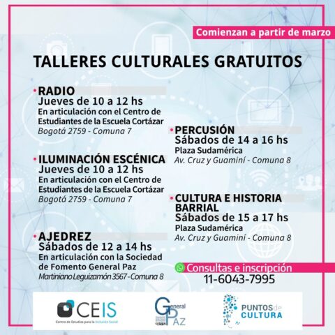 TALLERES CULTURALES GRATUITOS